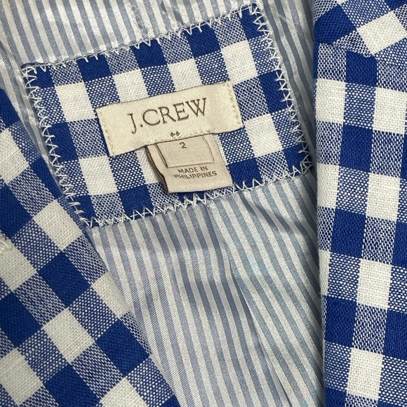 J. Crew | Blue Gingham Linen Blend Blazer Preppy Academia Spring Office - Picture 3 of 5